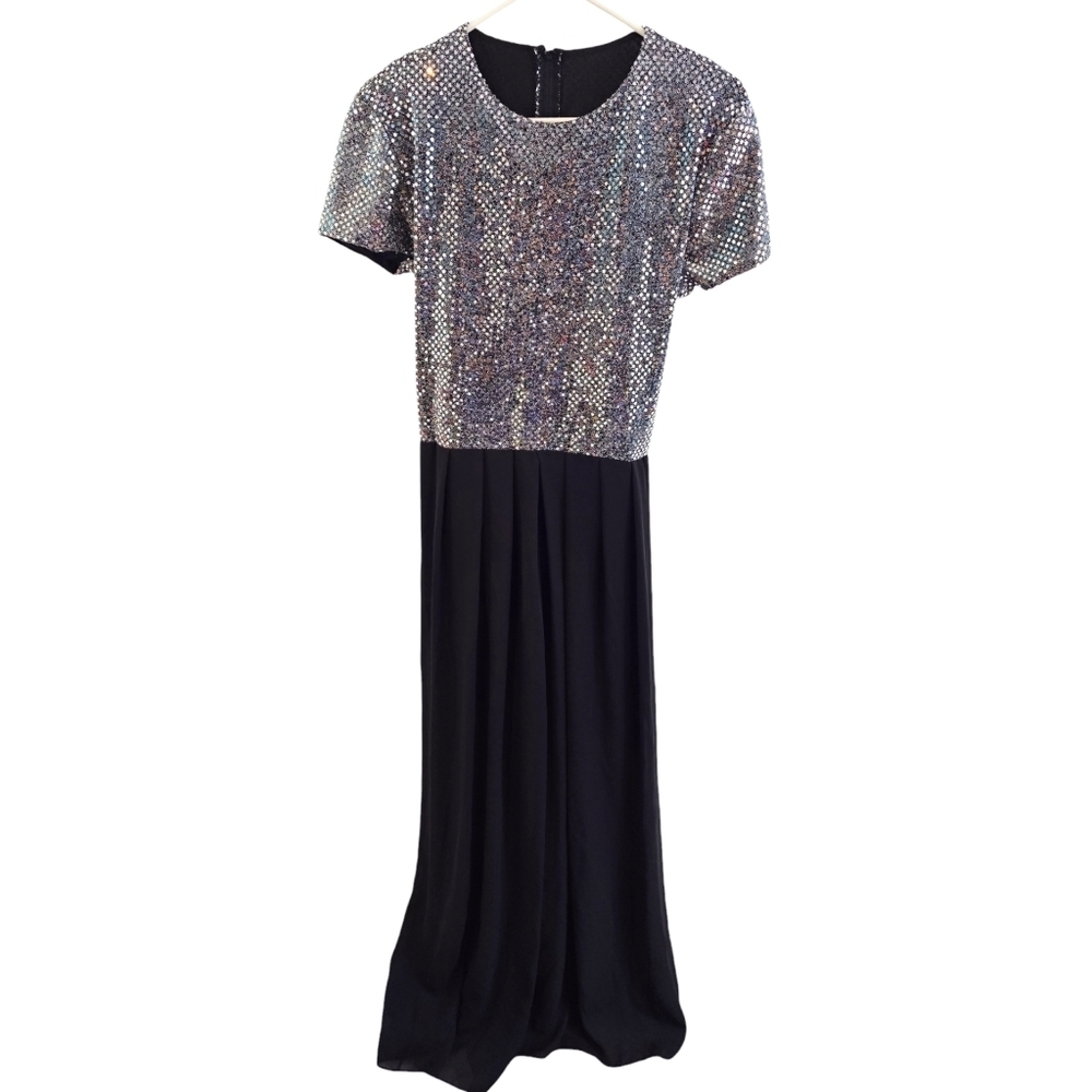Night Way Size 10 Black Silver Jump Suit Cocktail Evening Wide Leg
